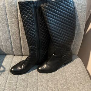 Quilted Black Knee-High Boots